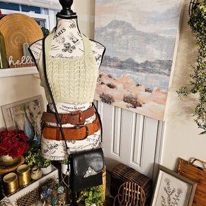 Vintage Colini Western Leather Crossbody Bag – Off Black with Silver-Tone